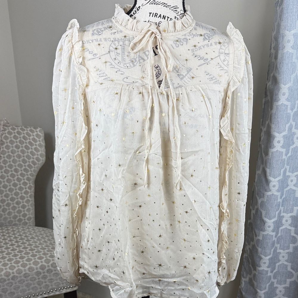 NWOT Elegant Cream Blouse with Star Accents